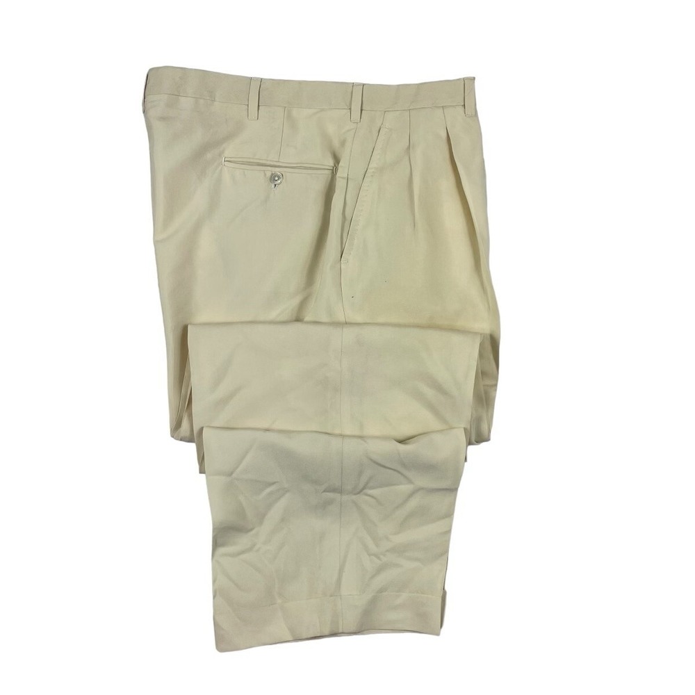 Bijan Cream Silk Mens Vintage Pleated Dress Pants Trouser 34x27